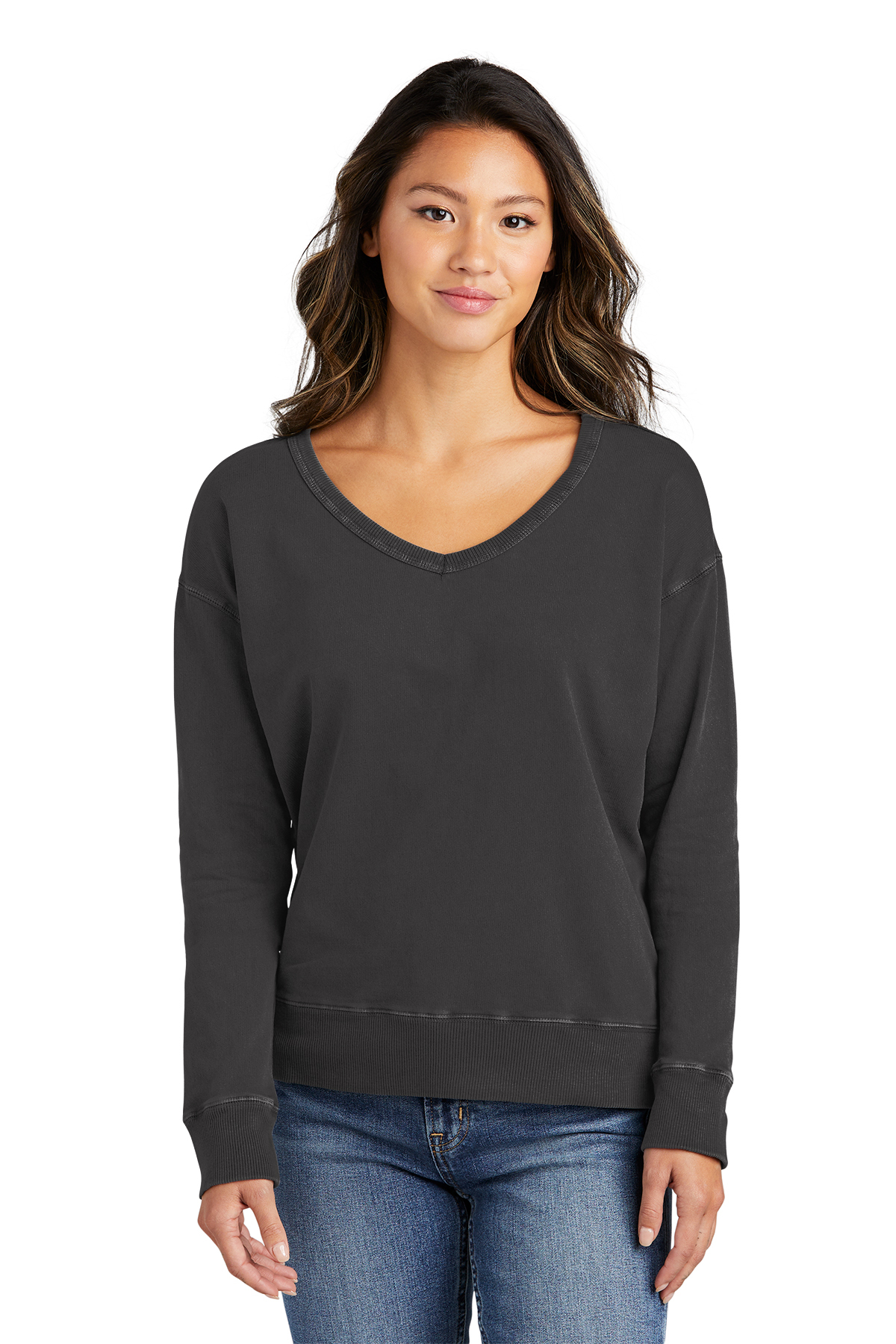 Port & Company® Ladies Beach Wash® Garment-Dyed V-Neck Sweatshirt