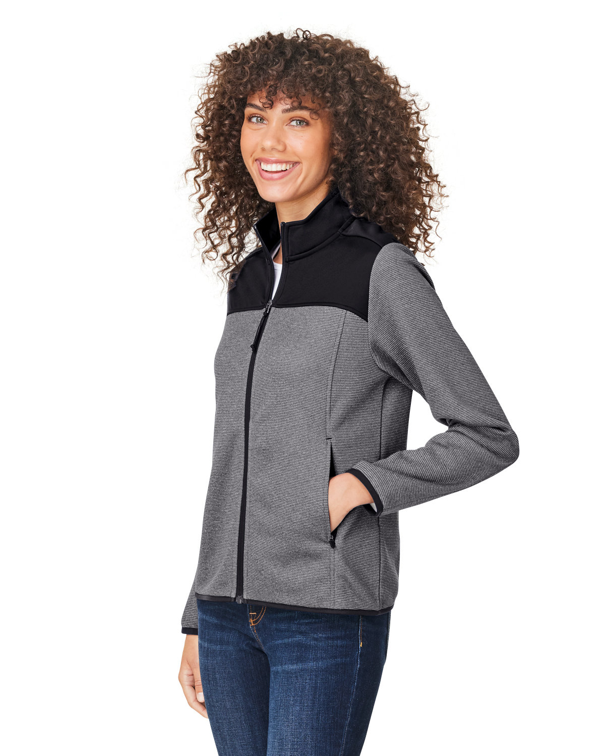 CORE365 Ladies\' Venture Heathered Stripe Hybrid Jacket 