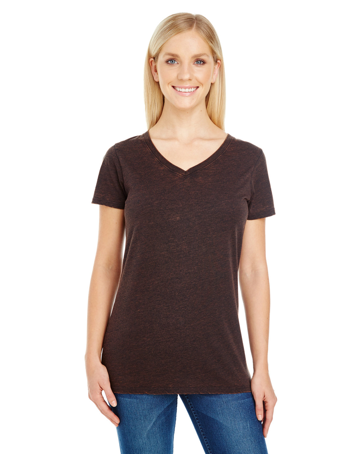 [AB] Threadfast Apparel Ladies' Cross Dye Short-Sleeve V-Neck T-Shirt