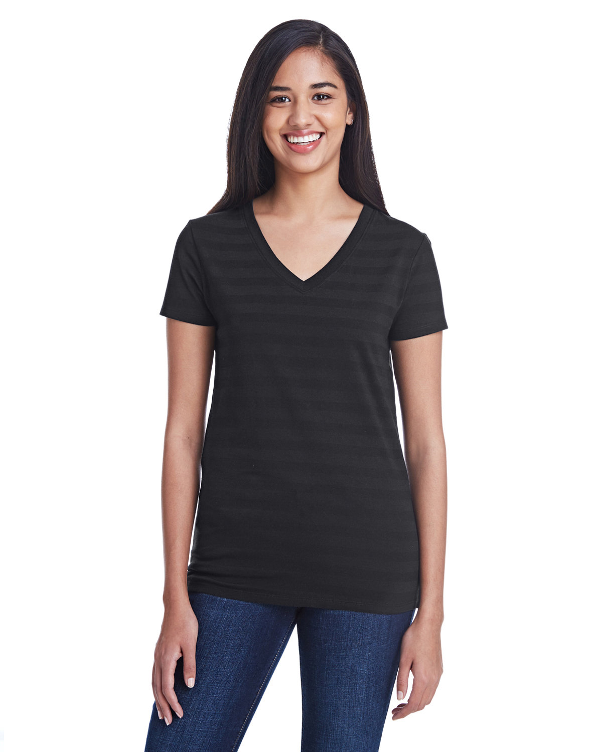 [AB] Threadfast Apparel Ladies' Invisible Stripe V-Neck T-Shirt