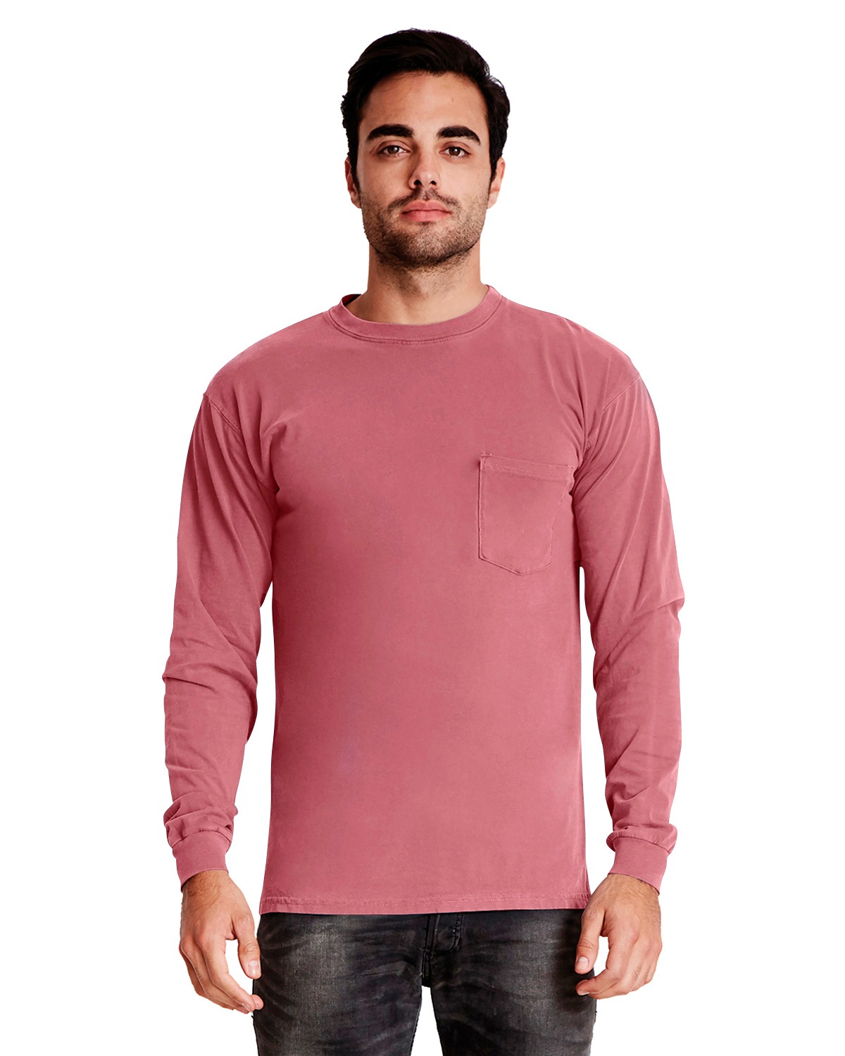 Next Level Adult Inspired Dye Long-Sleeve Crew with Pocket