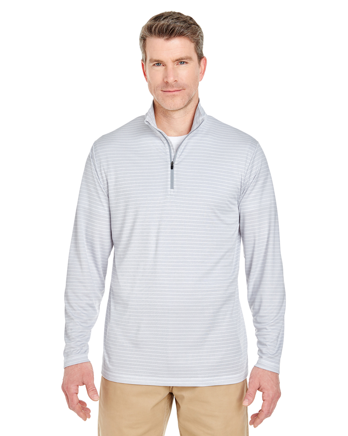 UltraClub Adult Striped Quarter-Zip Pullover