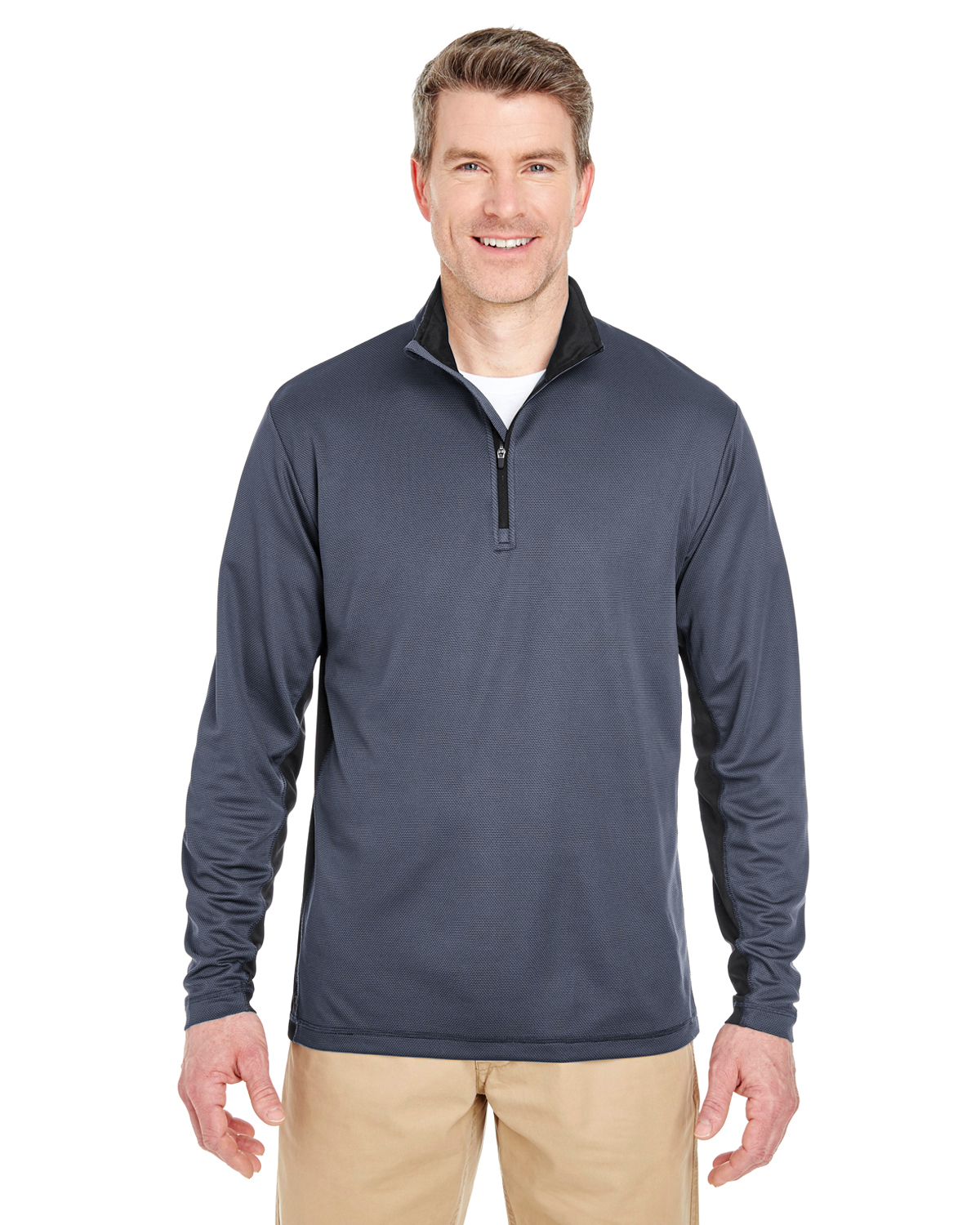 UltraClub Adult Two-Tone Keyhole Mesh Quarter-Zip Pullover