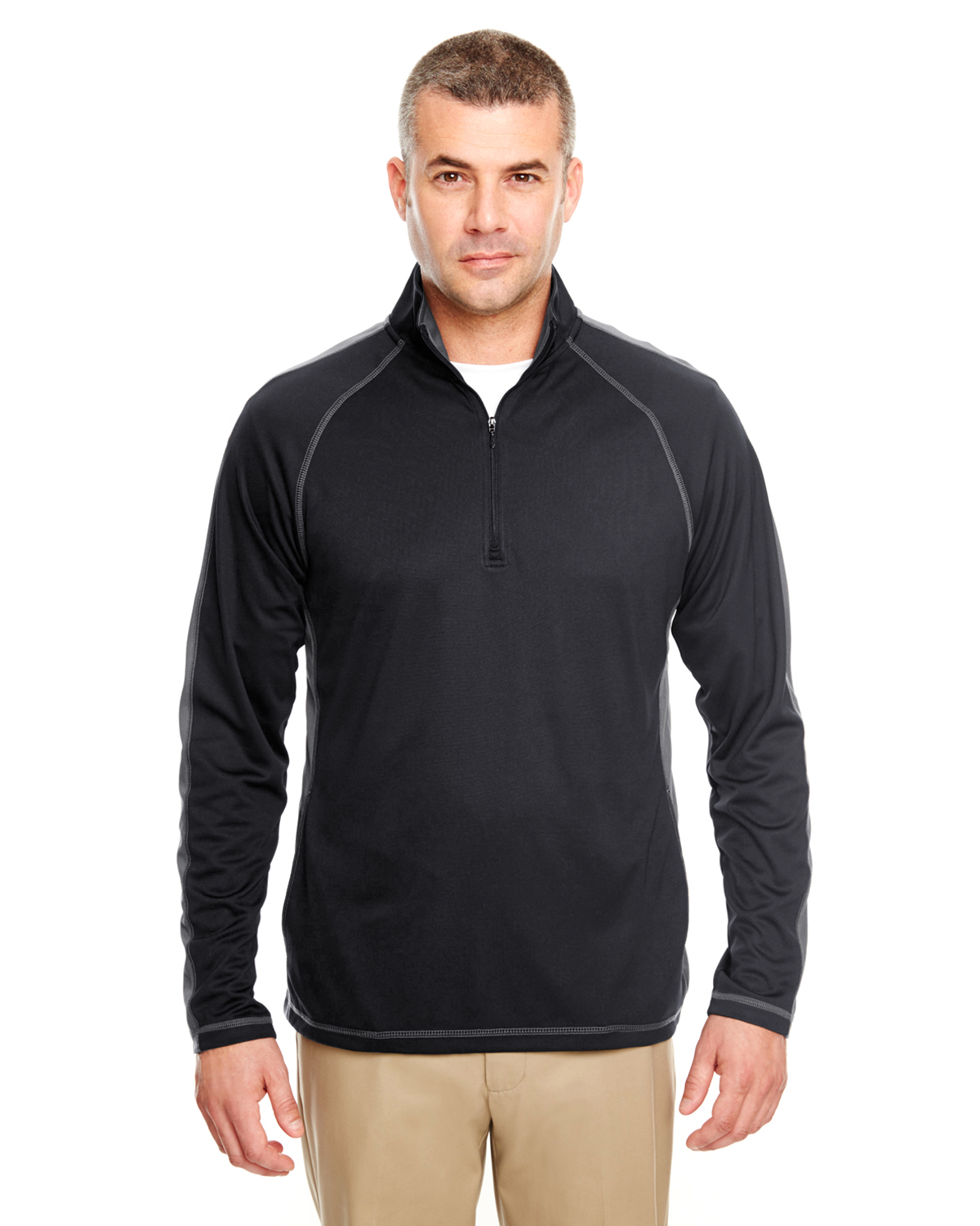 UltraClub Adult Cool & Dry Sport Quarter-Zip Pullover with Side and Sleeve Panels
