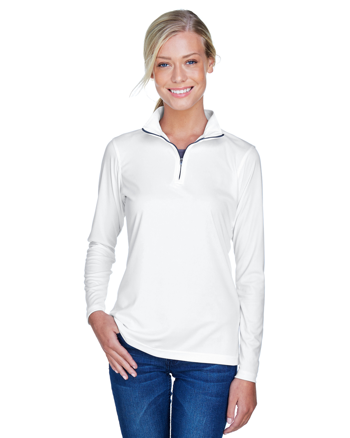 UltraClub Ladies\' Cool & Dry Sport Performance Interlock Quarter-Zip Pullover