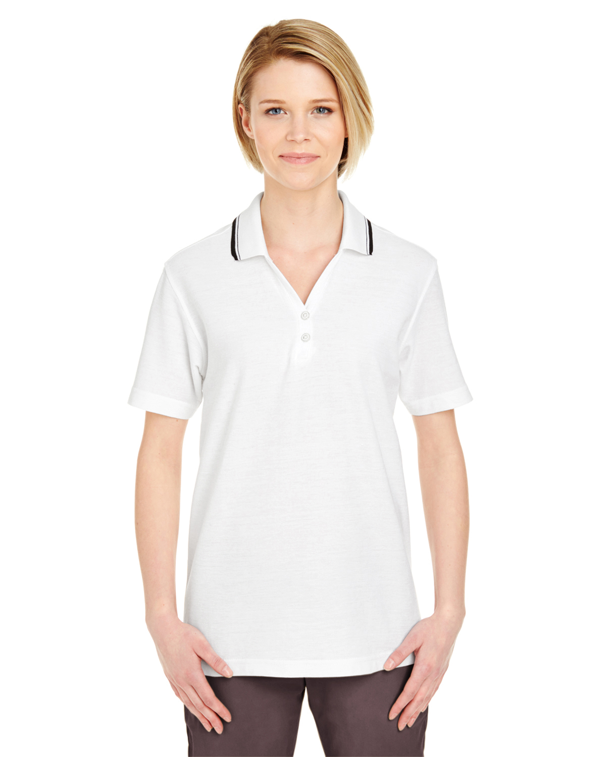 UltraClub Ladies\' Short-Sleeve Whisper Piqué Polo with Tipped Collar
