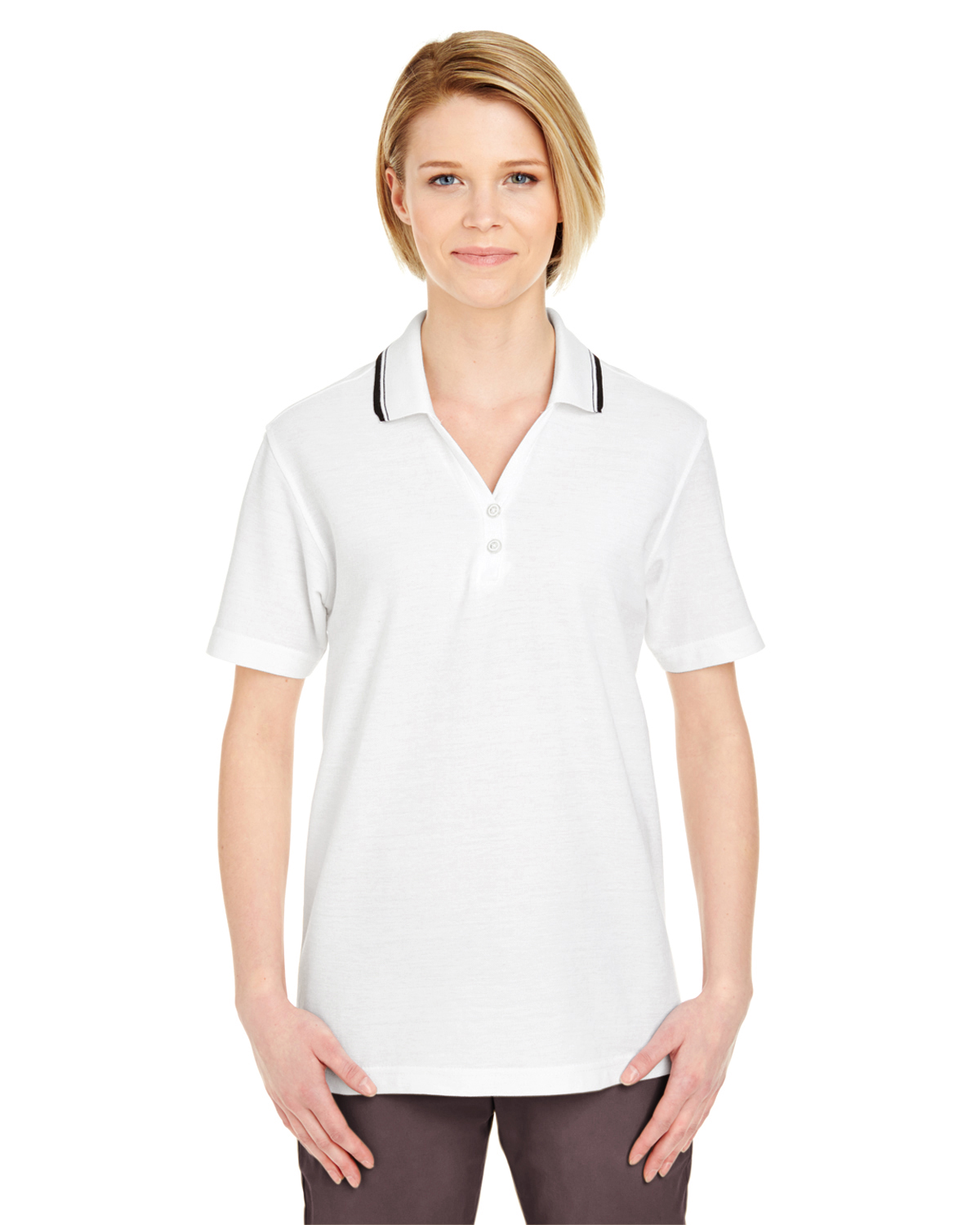 UltraClub Ladies\' Short-Sleeve Whisper PiquÃ© Polo with Tipped Collar