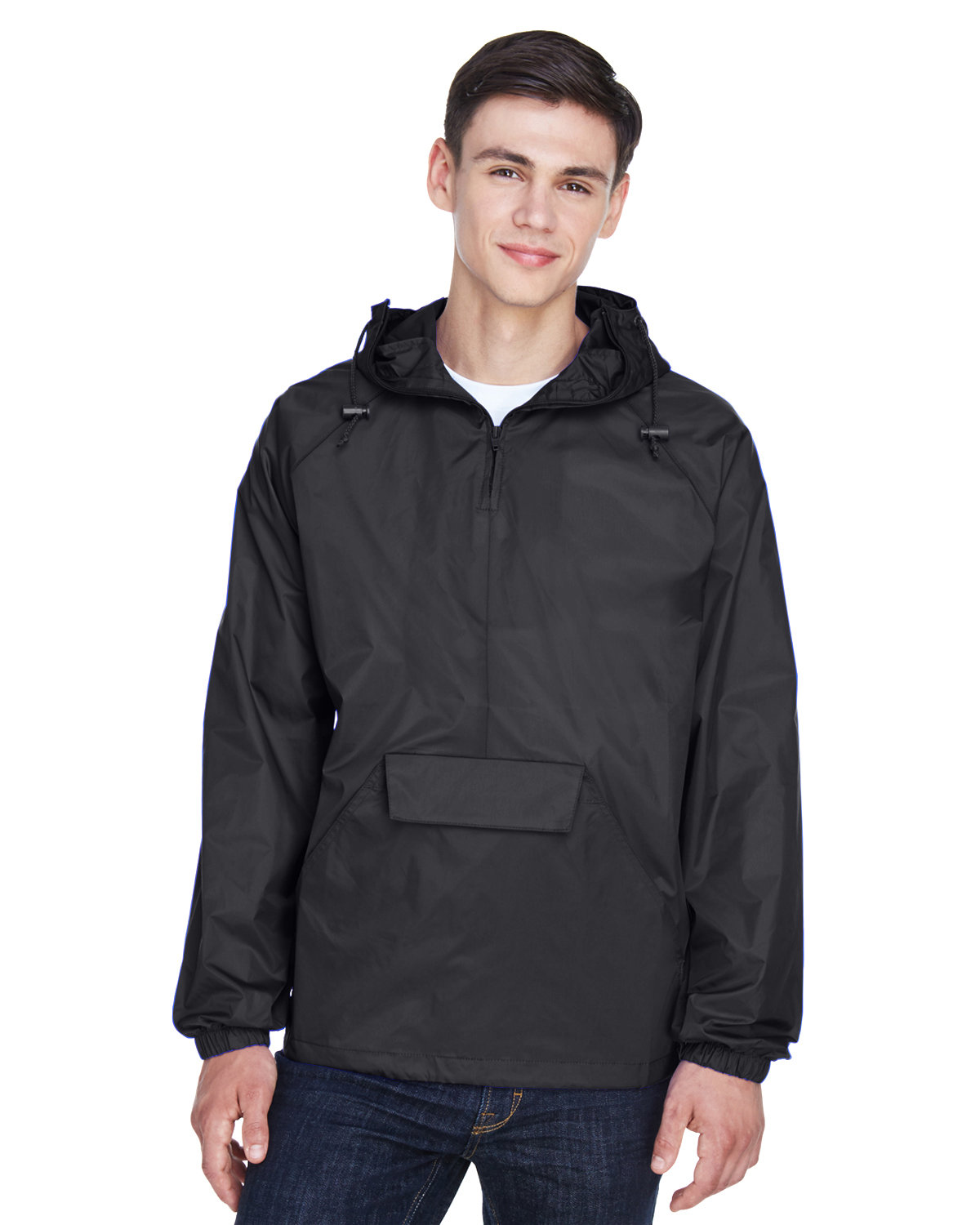 8925  UltraClub Adult Quarter-Zip Hooded Pullover Pack-Away Jacket