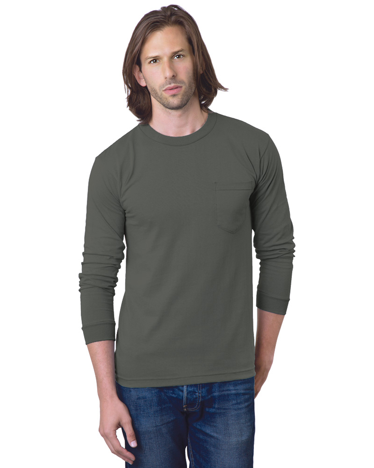 BA8100 Bayside Adult 6.1 oz., 100% Cotton Long Sleeve Pocket T-Shirt