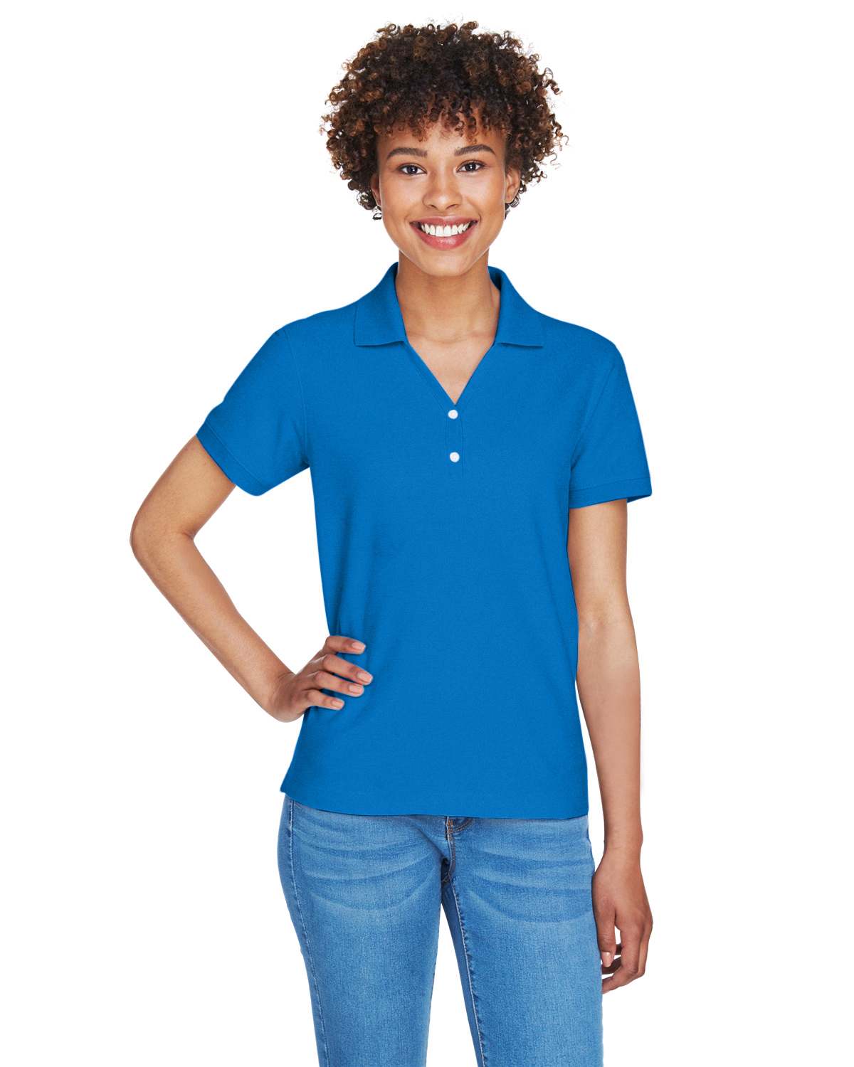 D100W Devon & Jones Ladies\' Pima Piqué Short-Sleeve Y-Collar Polo