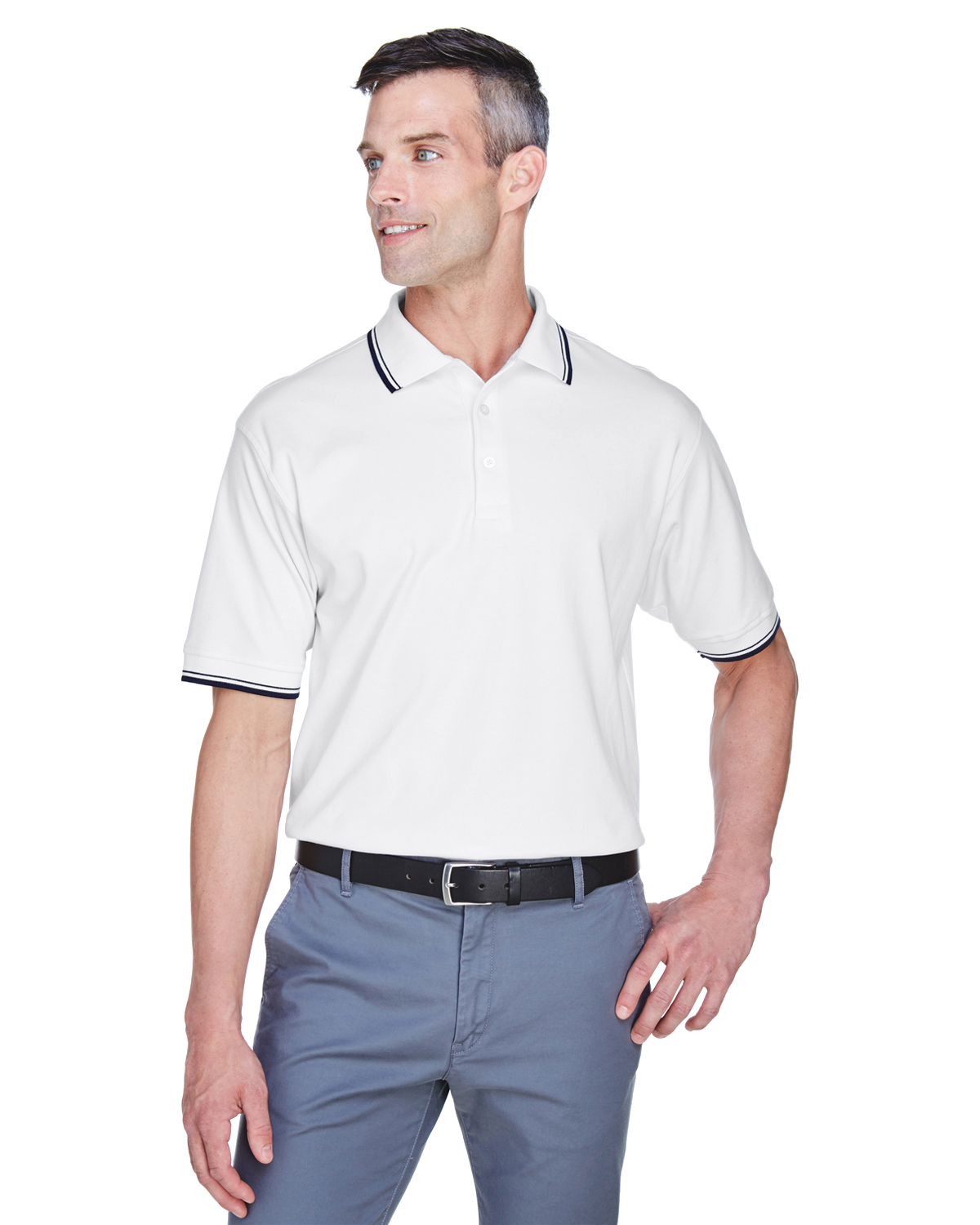 D140 Devon & Jones Men\'s Tipped Perfect Pima Interlock Polo