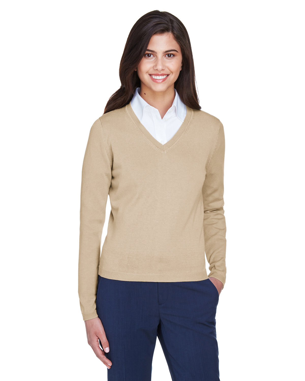 D475W Devon & Jones Ladies\' V-Neck Sweater