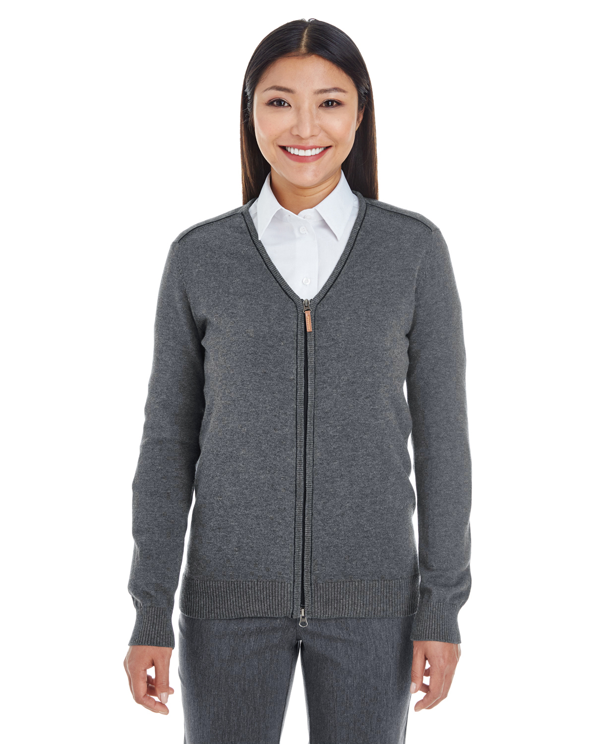 Devon & Jones Ladies\' Manchester Fully-Fashioned Full-Zip Cardigan Sweater