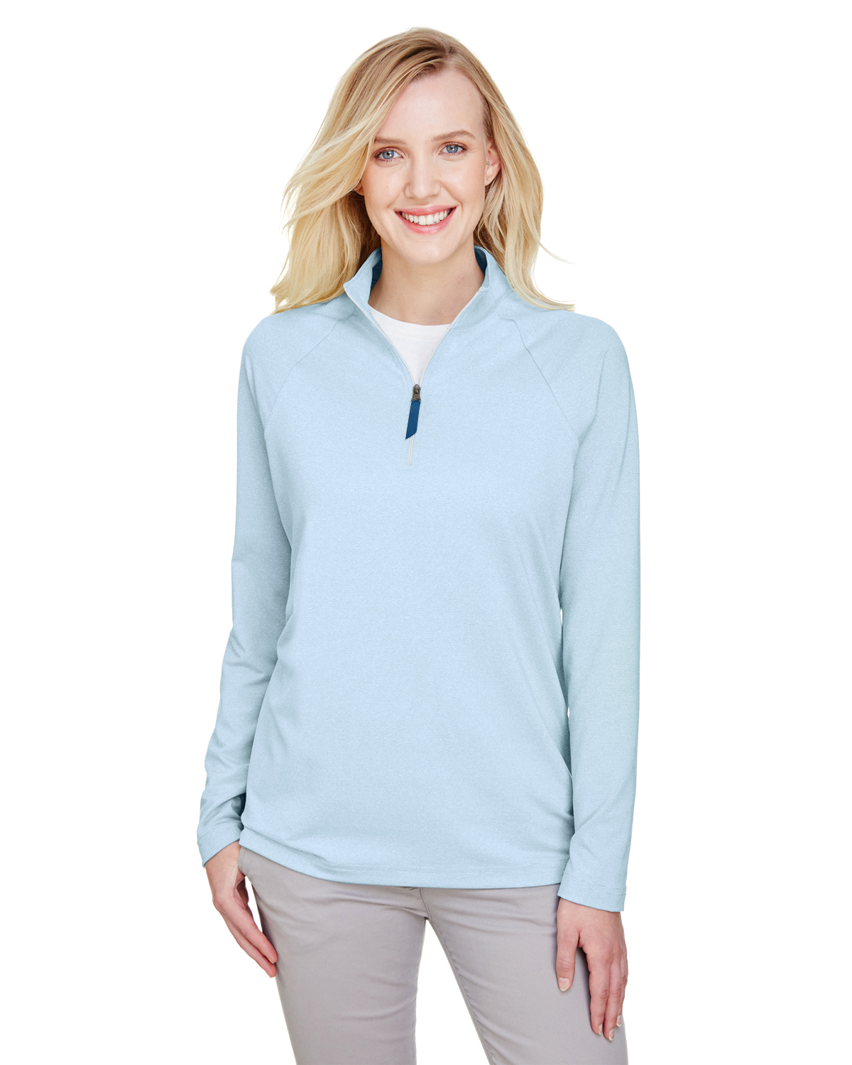 DG480W Devon & Jones CrownLux Performanceâ„¢ Ladies\' Clubhouse Micro-Stripe Quarter-Zip