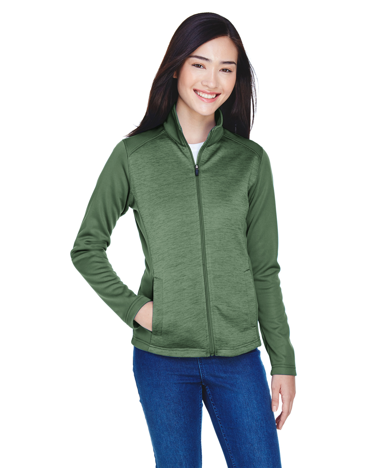 DG796W Devon & Jones Ladies\' Newbury Colorblock MÃ©lange Fleece Full-Zip