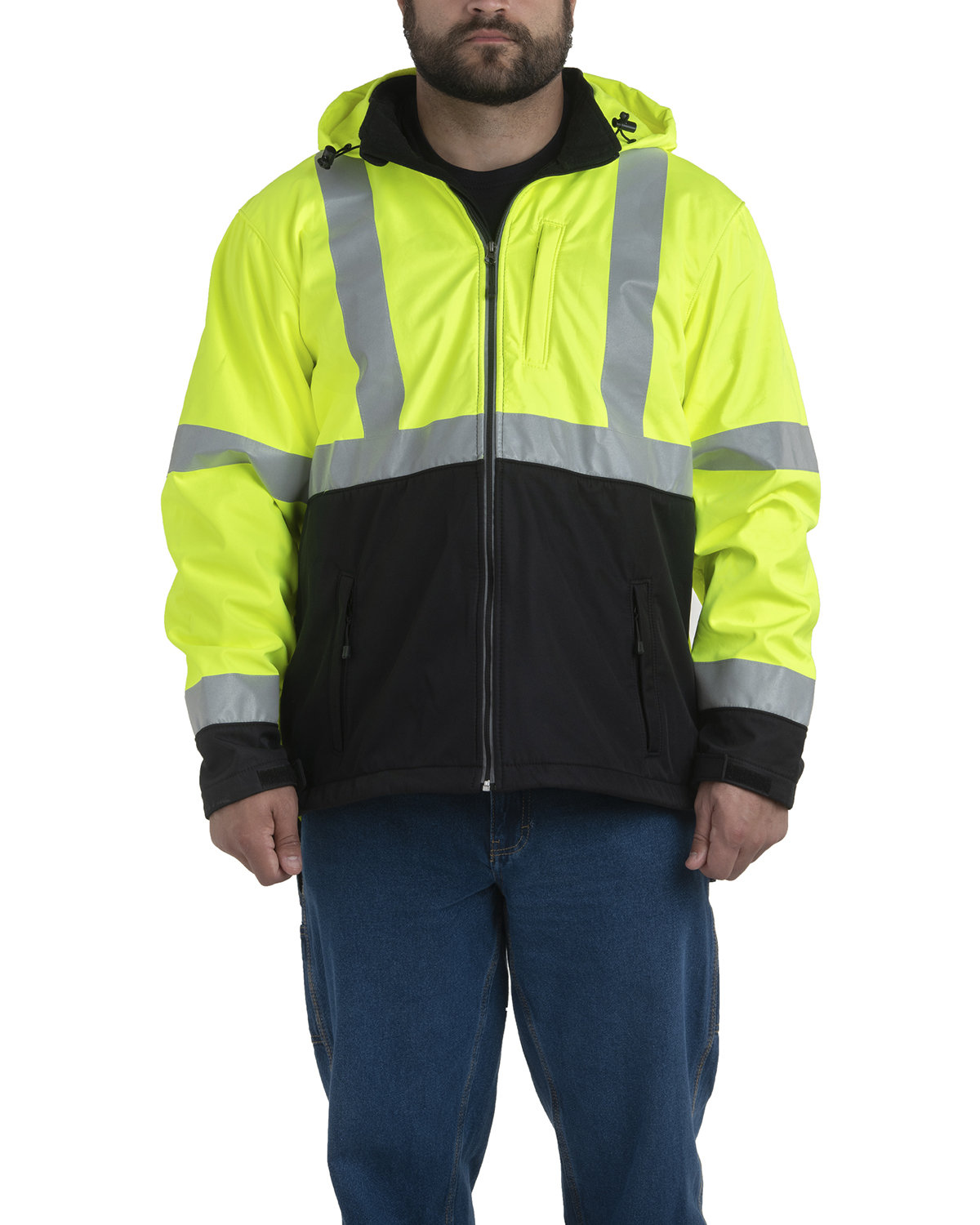 [AB] Berne Men's Tall Hi-Vis Class 3 Hooded Softshell Jacket