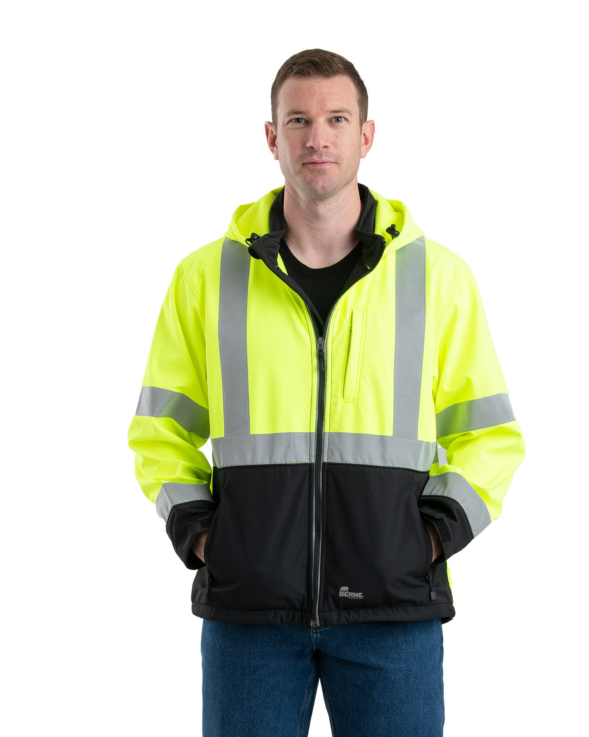 [AB] Berne Men's Hi-Vis Class 3 Hooded Softshell Jacket