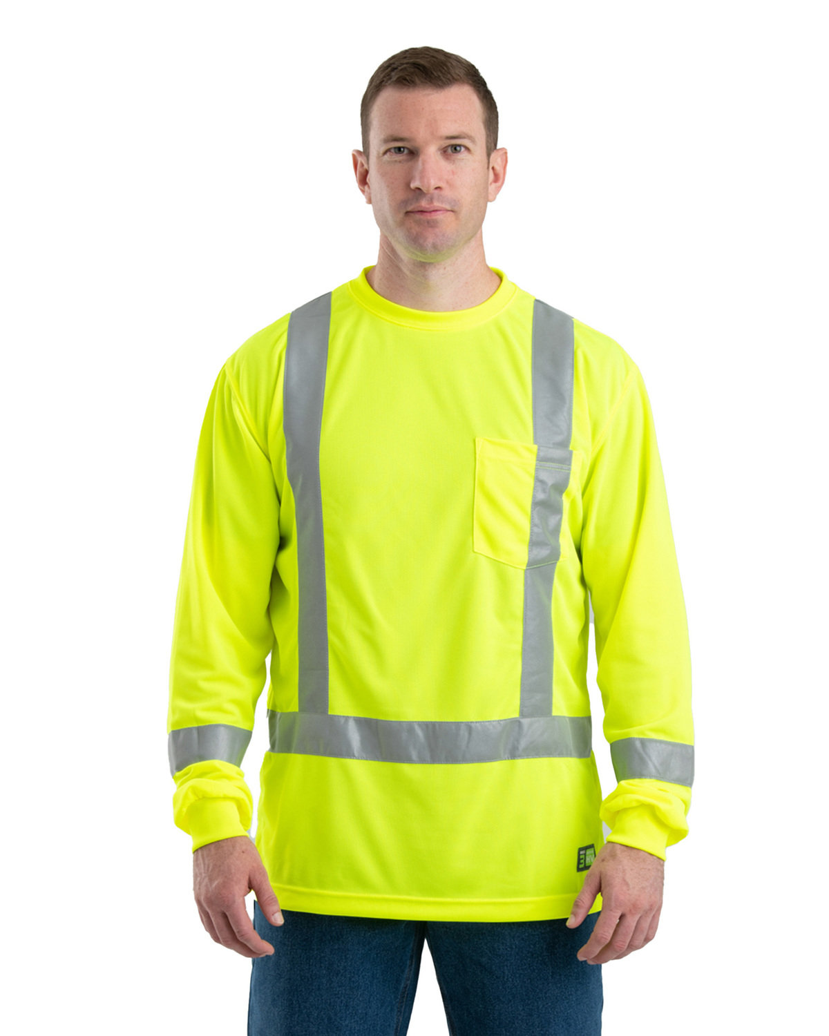 [AB] Berne Men's Hi-Vis Class 3 Performance Long Sleeve Pocket T-Shirt