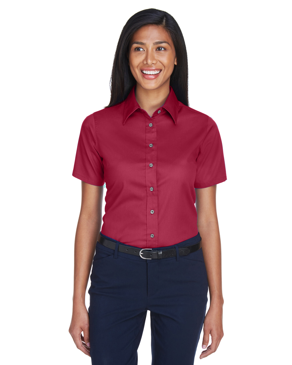 Harriton Ladies\' Easy Blend™ Short-Sleeve Twill Shirt with Stain-Release