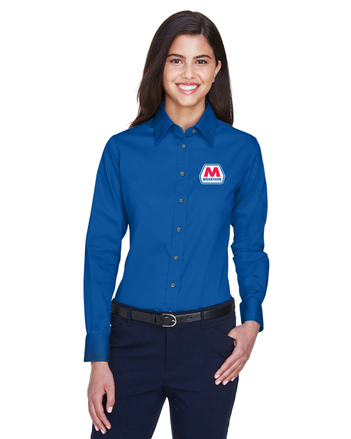M500W Marathon Ladies\' Easy Blend™ Long-Sleeve Twill Shirt with Stain-Release