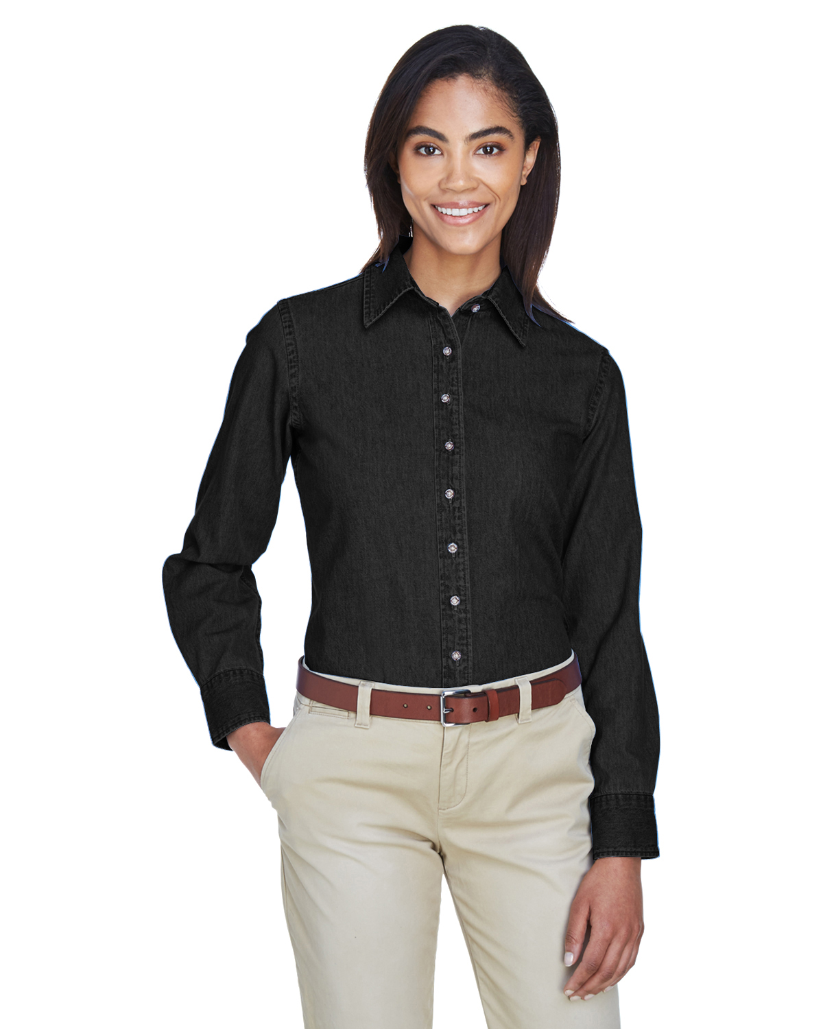 Harriton Ladies\' 6.5 oz. Long-Sleeve Denim Shirt