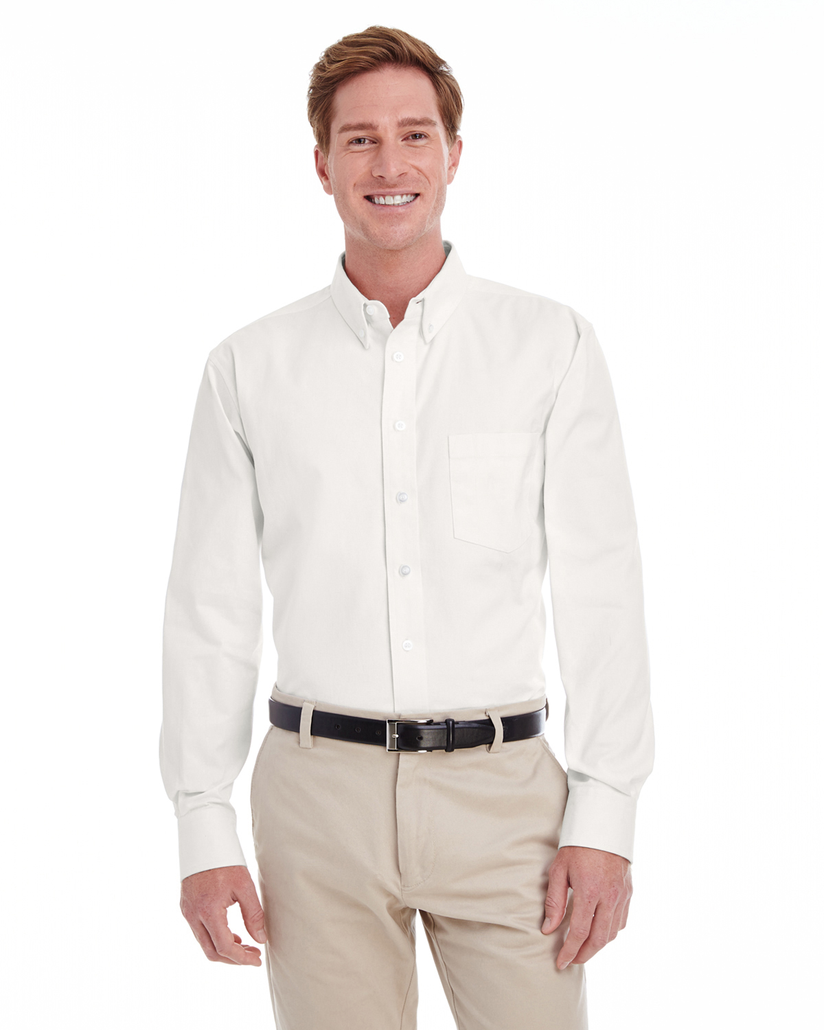 Harriton Men\'s Foundation 100% Cotton Long-Sleeve Twill Shirt with Teflon™