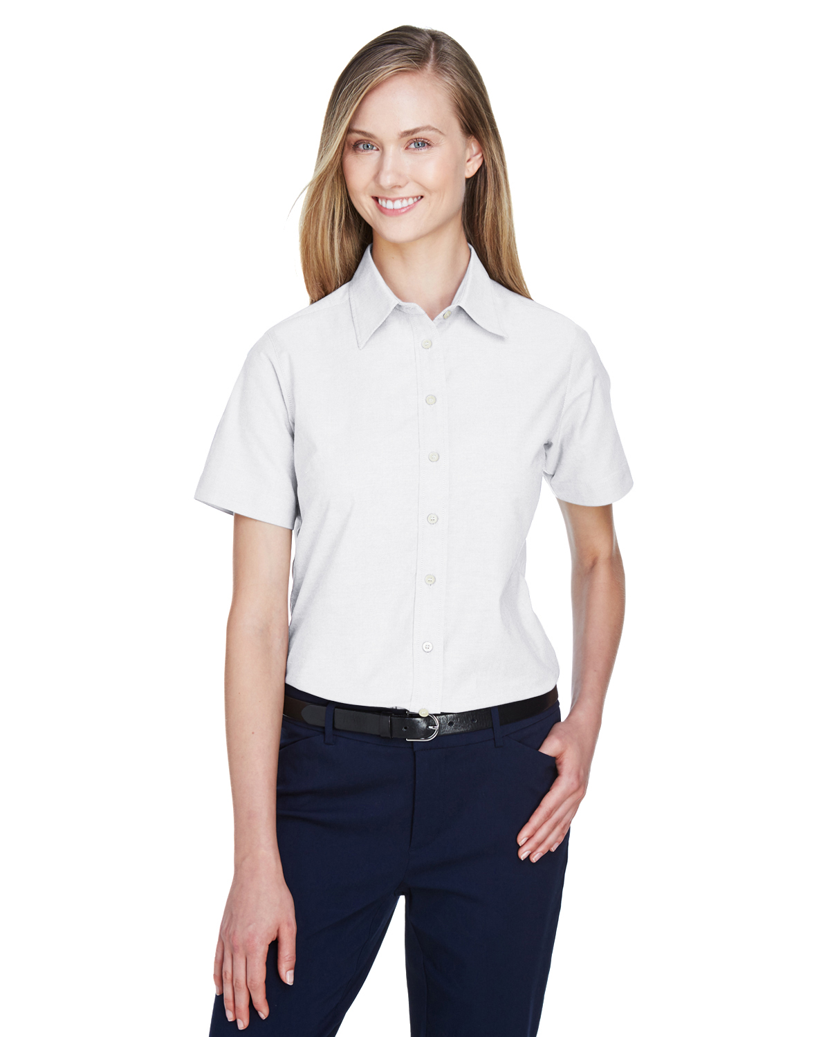 Harriton Ladies\' Short-Sleeve Oxford with Stain-Release