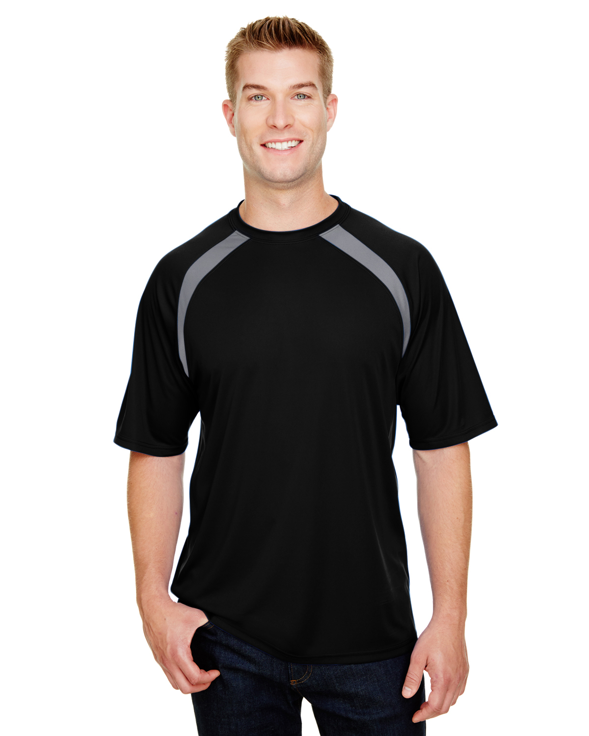 N3001 A4 Men\'s Spartan Short Sleeve Color Block Crew Neck T-Shirt