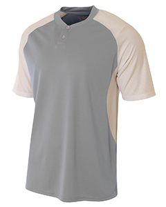N3315 A4 Adult Performance Contrast 2 Button Baseball Henley T-Shirt