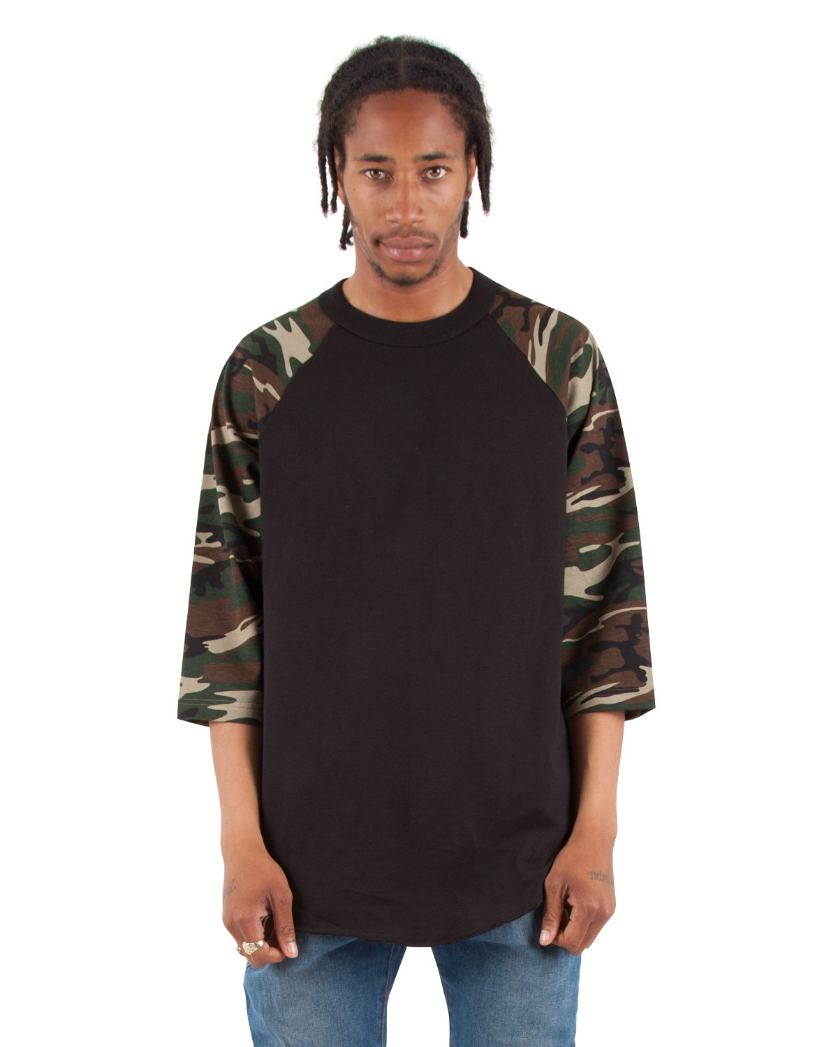 [AB] Shaka Wear Adult Three-Quarter Sleeve Camo Raglan T-Shirt