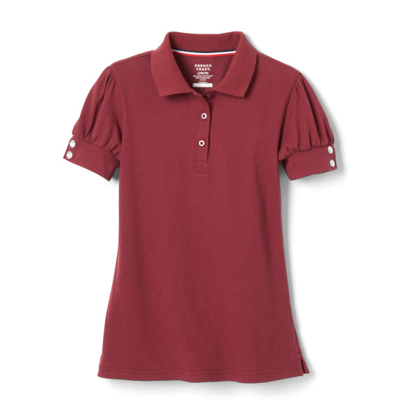 SA9432  Short Sleeve Puff Sleeve Polo Shirt With Rhinestone Buttons