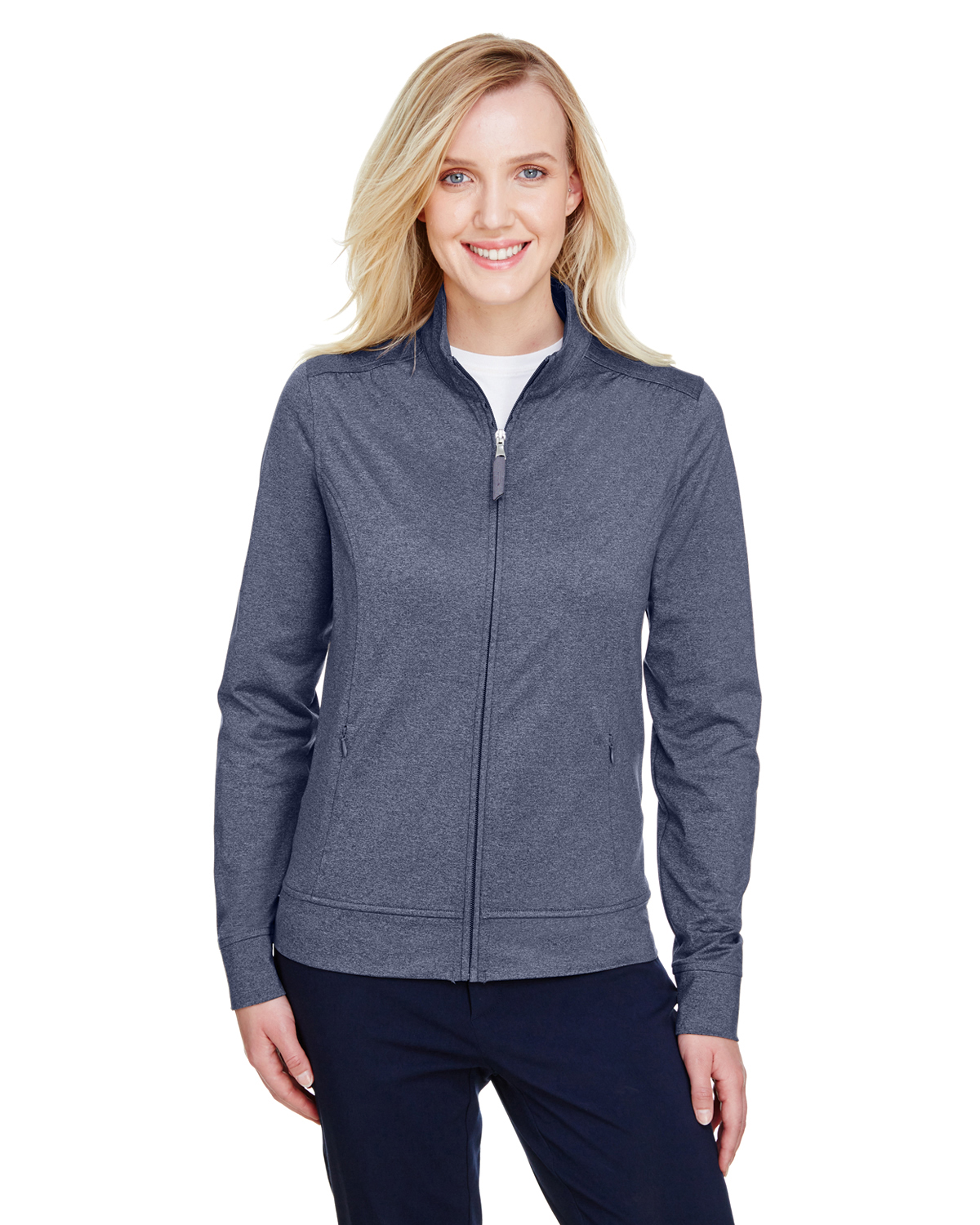 UltraClub Ladies\' Navigator Heather Performance Full-Zip