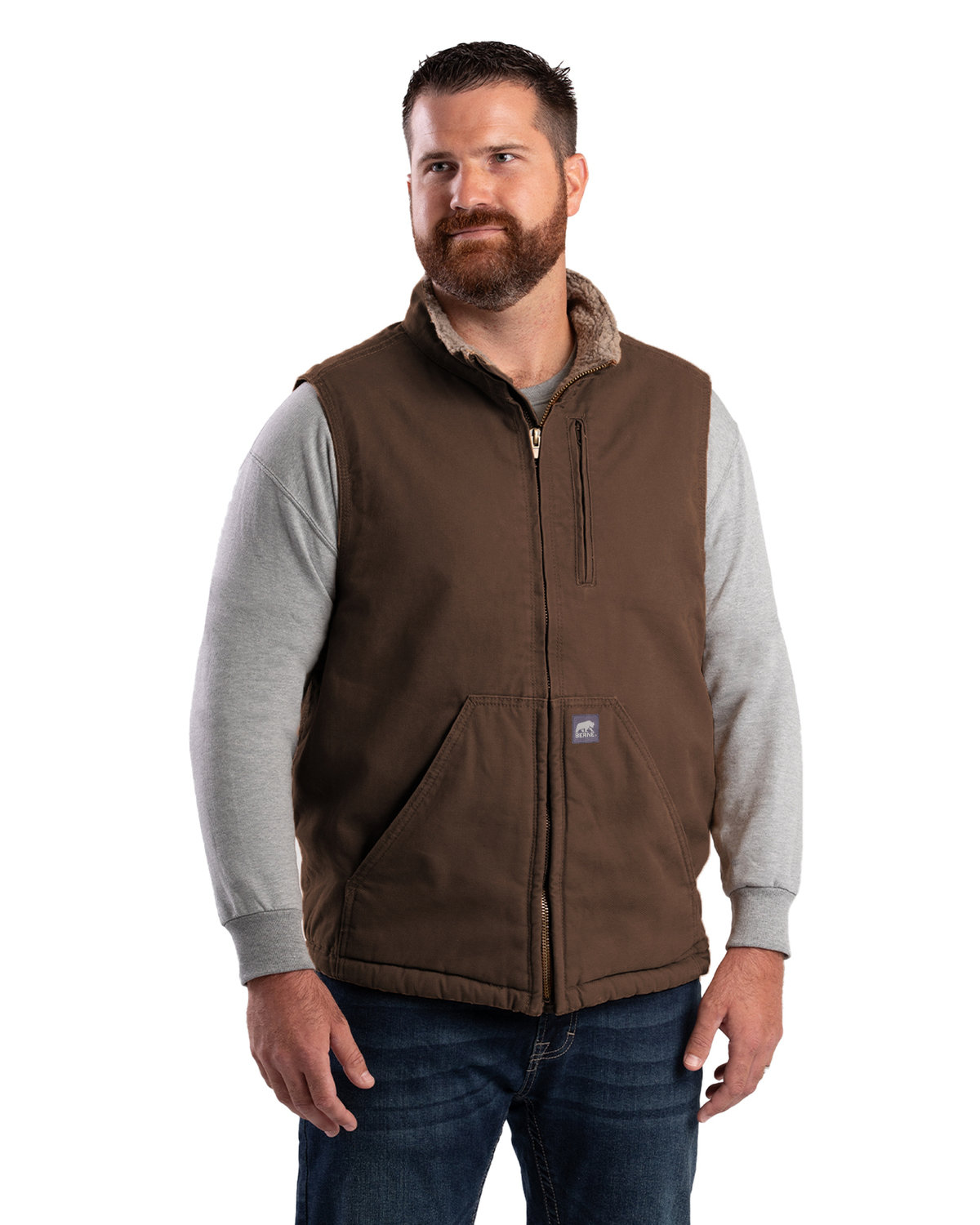 [AB] Berne Men's Heartland Sherpa-Lined Washed Duck Vest