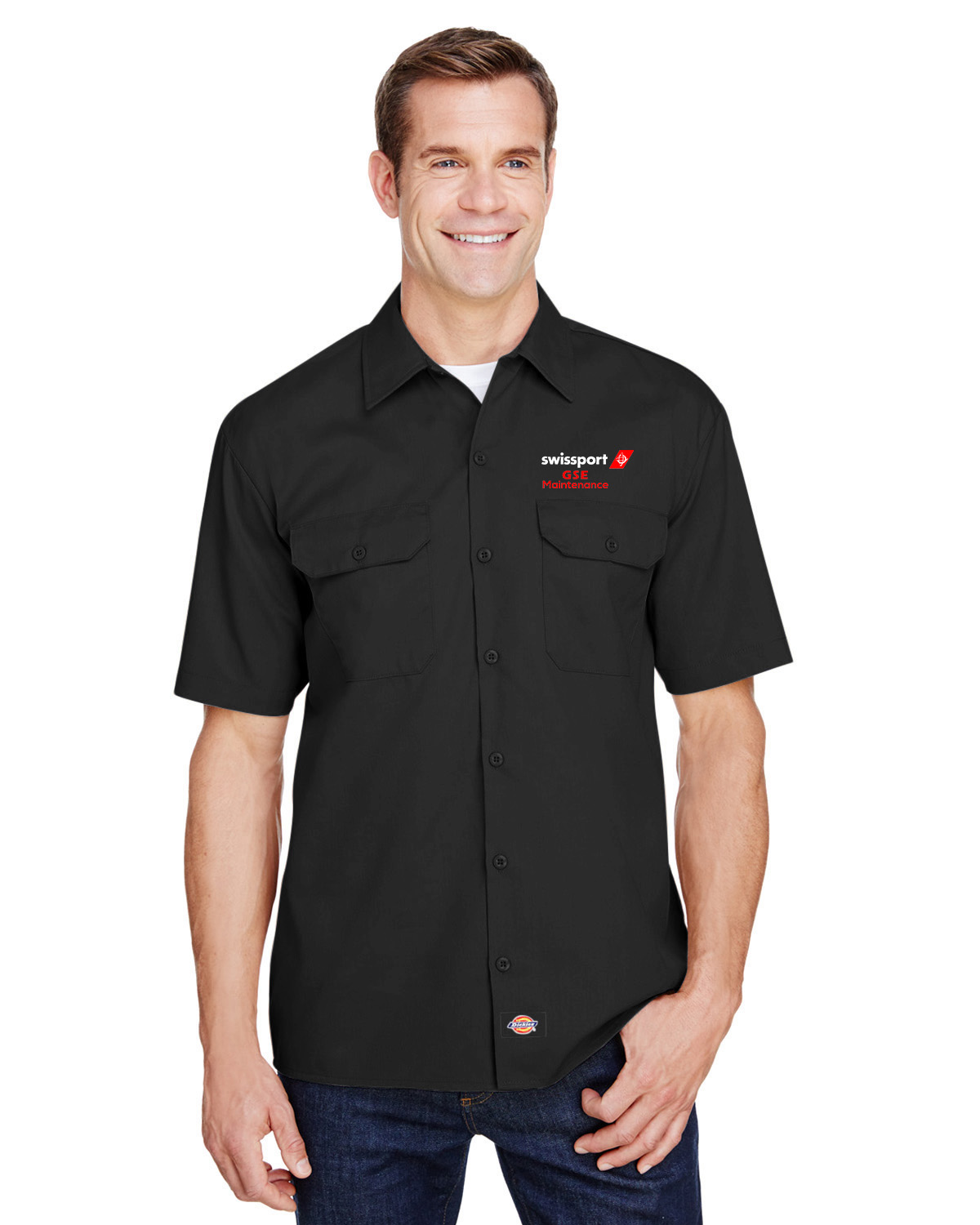 WS675 Swissport Dickies Men\'s FLEX Relaxed Fit Short-Sleeve Twill Work Shirt